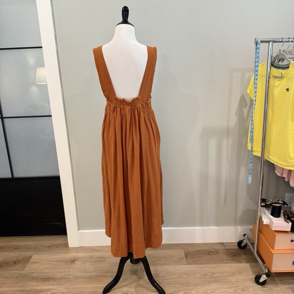 Free People Dress Size Small Delphine Midi Tank Smocked Cotton Billowy Sienna - Picture 4 of 15
